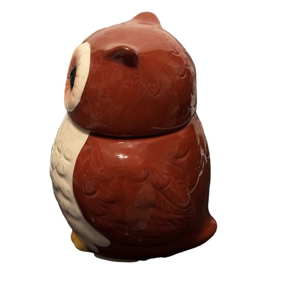 Ceramic Owl Cookie Jar With Lid Brown & Cream - Picture 4 of 6